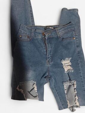 Fashion Nova Ripped Mid Blue Skinny Jeans